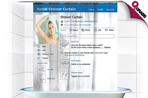 For QR69 Have Some Social Media Fun in the Bathroom with a Facebook Profile-Themed Shower Curtain! (QR109 Value)